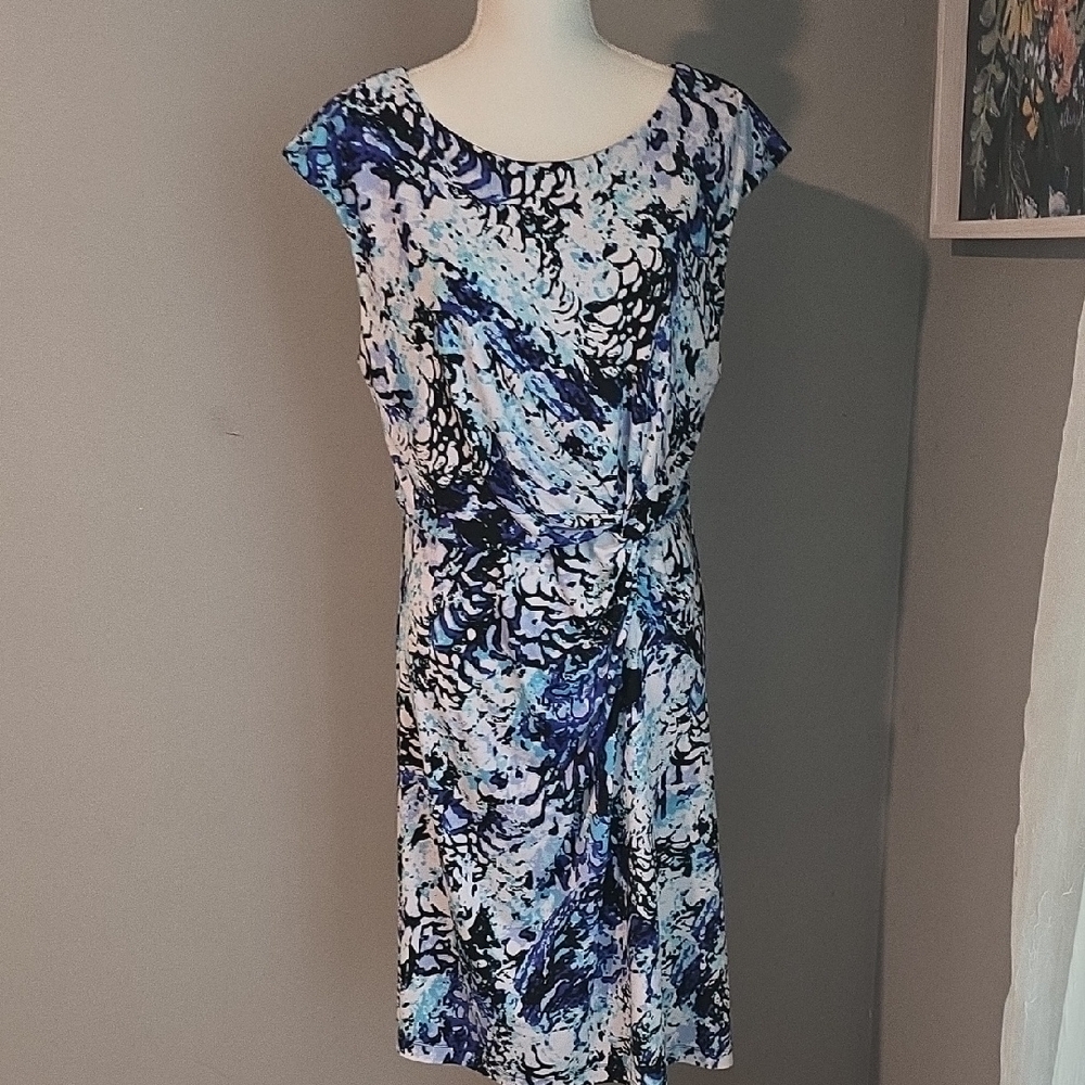 212 Collection Blue Black Midi Sheath Dress Size XL